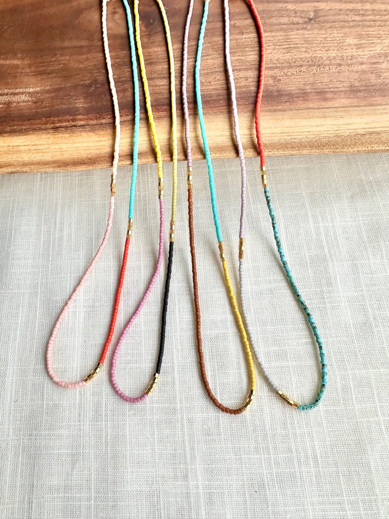 Colorful color block necklaces.