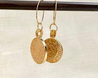 Coin Medallion Hoops, Charm Earrings, Gold Coin Earrings, Gift for Her, Simple Gold Hoops with Charm, Coin Earrings, Hoop Earrings