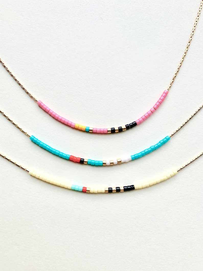 Multicolor Seed Bead Necklace Thin Beaded Necklace Tiny Etsy