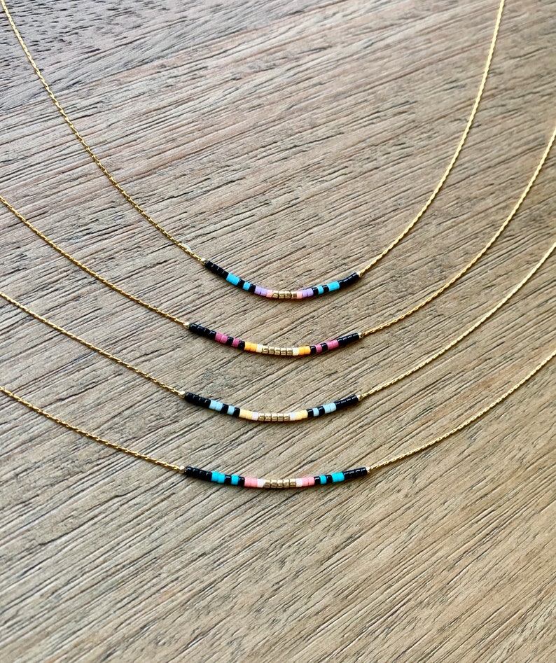 Thin Beaded Multicolor Necklace, Delicate Colorful Beaded Necklace, Small Beaded Necklace, Seed Bead Necklace, Beaded Chain Necklace Bild 8