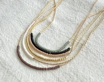 Thin Minimalist Neutral Necklace, Delicate Beaded Necklace, Tiny Delicate Necklace, Minimalist Necklace, Simple Neutral Beaded Necklace