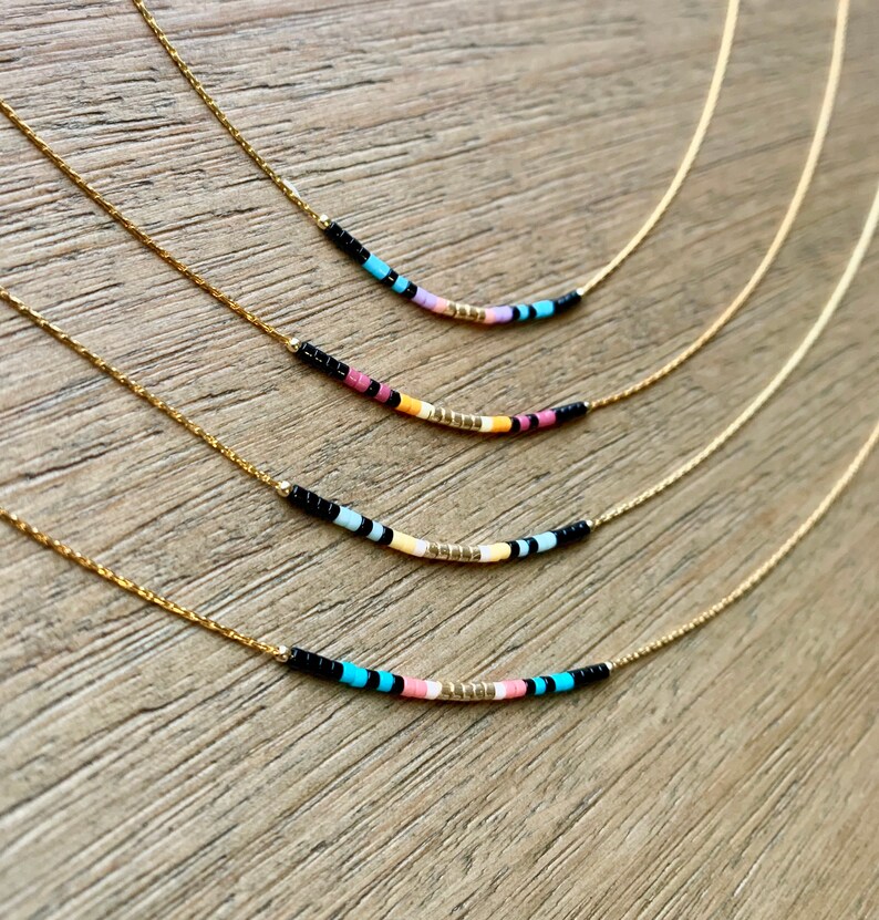 Thin Beaded Multicolor Necklace, Delicate Colorful Beaded Necklace, Small Beaded Necklace, Seed Bead Necklace, Beaded Chain Necklace Bild 4