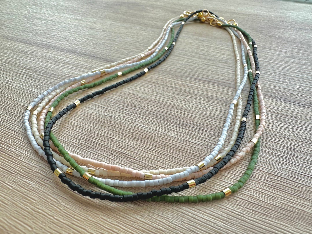 Thin Beaded Necklace - 2 Colors