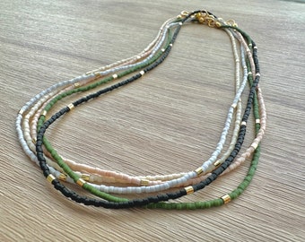 Matte Gold Bar Beaded Necklace, Thin Beaded Necklace, Minimalist Jewelry, Thin Minimalist Beaded Necklace