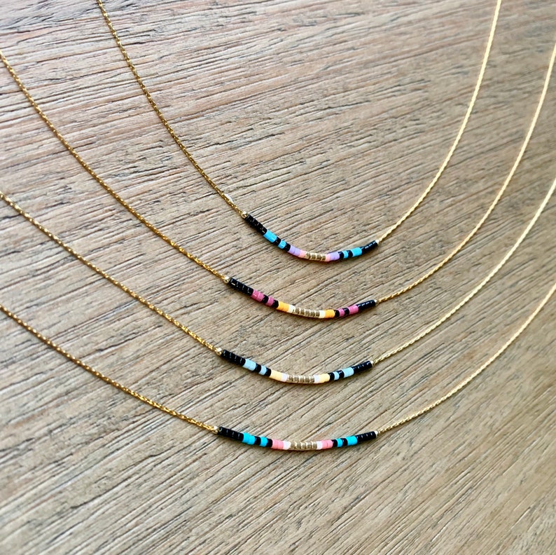 Thin Beaded Multicolor Necklace, Delicate Colorful Beaded Necklace, Small Beaded Necklace, Seed Bead Necklace, Beaded Chain Necklace Bild 9