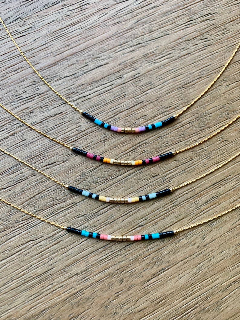 Thin Beaded Multicolor Necklace, Delicate Colorful Beaded Necklace, Small Beaded Necklace, Seed Bead Necklace, Beaded Chain Necklace Bild 3