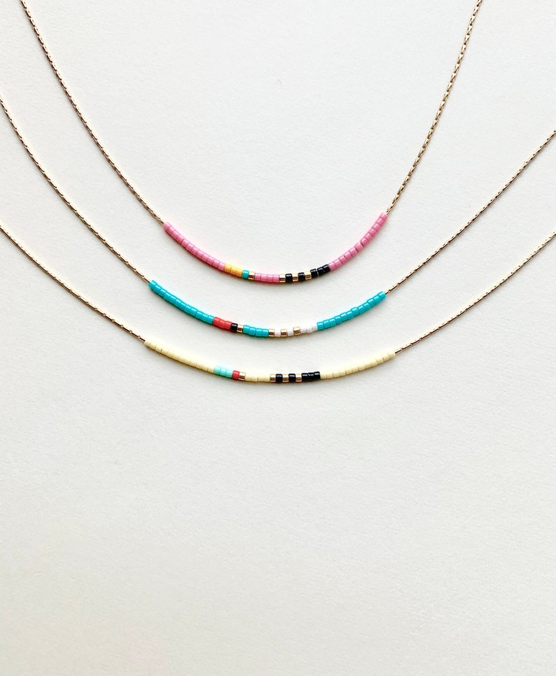 Multicolor Seed Bead Necklace Thin Beaded Necklace Tiny Etsy