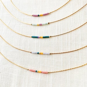 Colorful Beaded Necklace, Perfect Minimalist Beaded Necklace, Thin Necklace • Dainty Seed Bead Necklace, Delicate Beaded Necklace