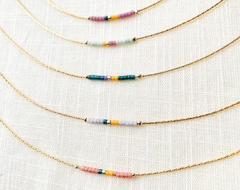 Colorful Beaded Necklace, Perfect Minimalist Beaded Necklace, Thin Necklace • Dainty Seed Bead Necklace, Delicate Beaded Necklace