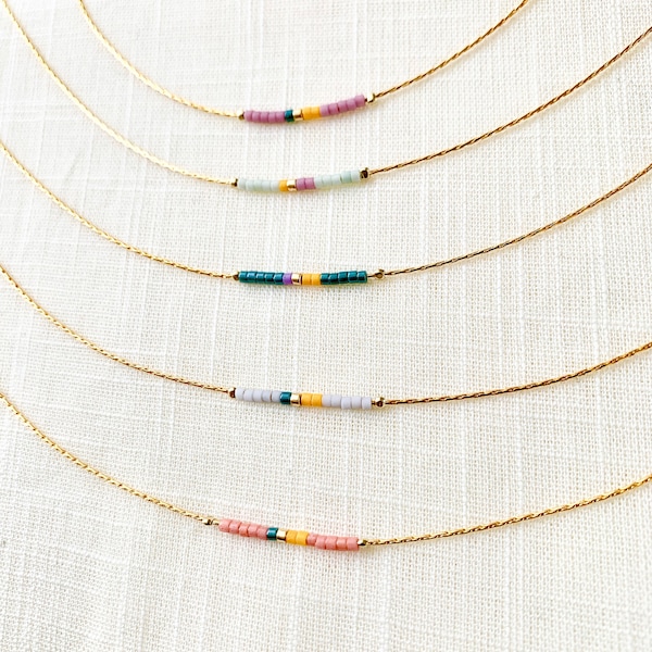 Colorful Beaded Necklace, Perfect Minimalist Beaded Necklace, Thin Necklace • Dainty Seed Bead Necklace, Delicate Beaded Necklace