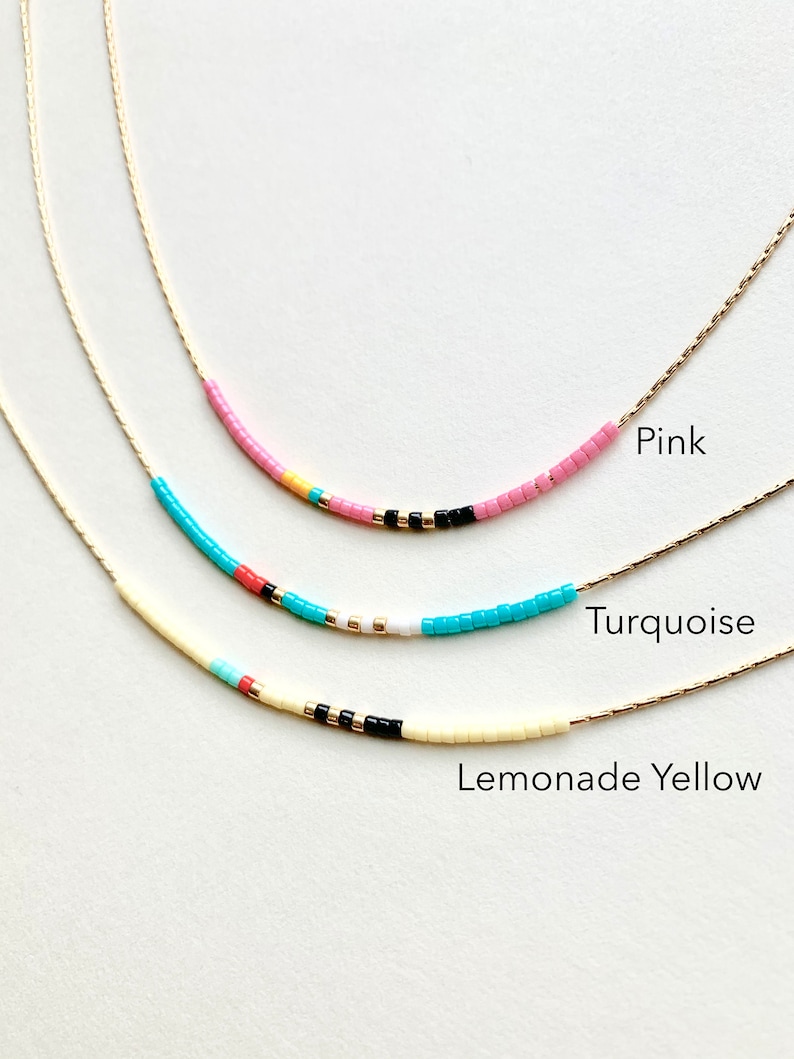 Multicolor Seed Bead Necklace Thin Beaded Necklace Tiny Etsy