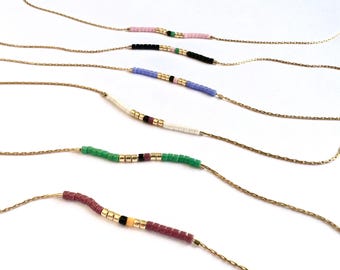 Miyuki Seed Bead Necklace: Tropical Gold Chain, Dainty Minimalist Style