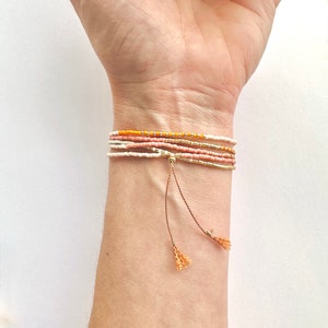Long Beaded Wrap Bracelet / Necklace in Citrus, Thin Bead Necklace, Long Beaded Necklace, Long Wrap Bracelet, Minimalist Wrap Bracelet