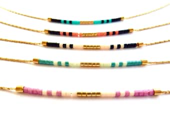 Bright & Colorful Tiny Necklace, Tiny Minimalist Gold Necklace, Delicate Gold Beaded Necklace, Tiny Delicate Necklace, Seed Bead Necklace