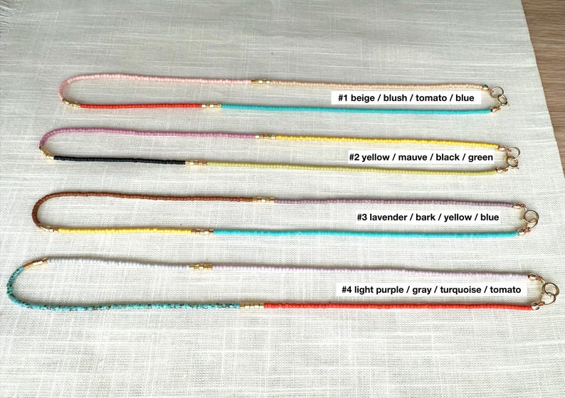 Each necklace with the color name