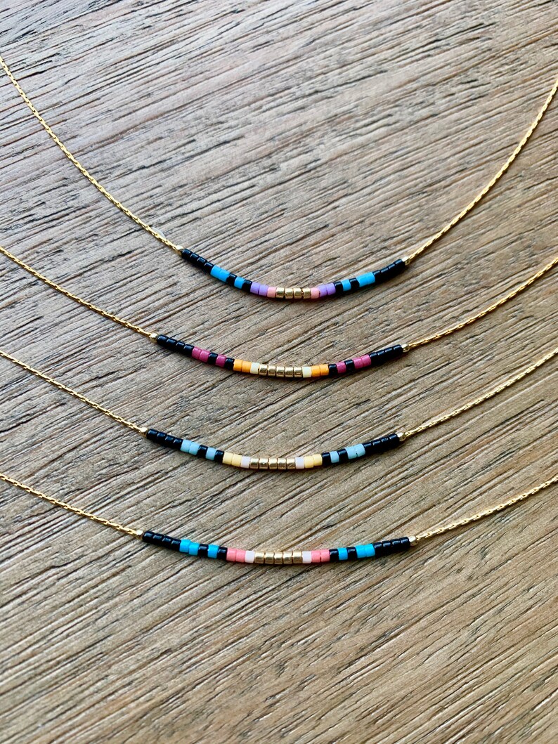 Thin Beaded Multicolor Necklace, Delicate Colorful Beaded Necklace, Small Beaded Necklace, Seed Bead Necklace, Beaded Chain Necklace Bild 7