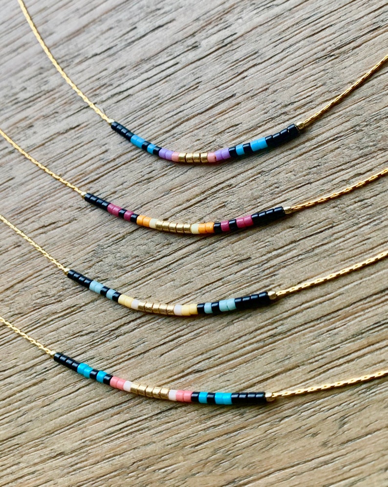 Thin Beaded Multicolor Necklace, Delicate Colorful Beaded Necklace, Small Beaded Necklace, Seed Bead Necklace, Beaded Chain Necklace Bild 2