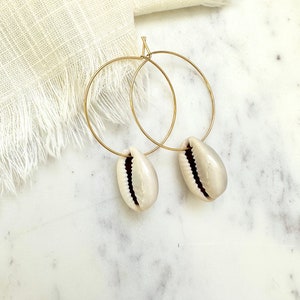Medium Shell Earrings, Gold Plated Shell Earrings, Minimalist Shell Earrings, Cowrie Shell Earrings, Shell Hoop Earrings, Hoop Earrings
