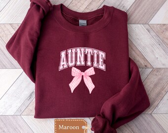 Pink Plaid Coquette Auntie Sweatshirt, Auntie Announcement,, Aunt Gifts, Mother's Day Gift, New Auntie Gift, Aunt Gift, Christmas Gift