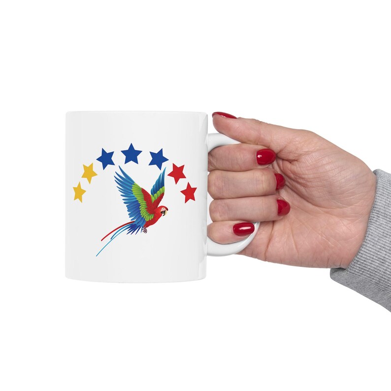 Caneca o Taza Diseño de Bandera de Venezuela de Siete Estrellas Tricolor y Guacamaya, Lembrança Venezuela, Presente de aniversário, Presente para ela, para ele imagem 10
