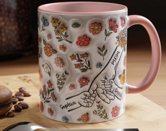Not a Real 3D Custom Mom Mug, Holding Kids Hands Mom, Grandma Gift *3D effect* and not actual 3D image or texture, Gift for Nana, Mimi, Aunt