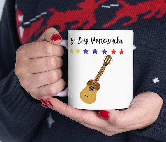 Taza Personalizada con Diseño de Venezuela de Siete Estrellas Tricolor y el Cuatro Venezolano Venezuelan Mug, Souvenir, B'day Gift, for Her