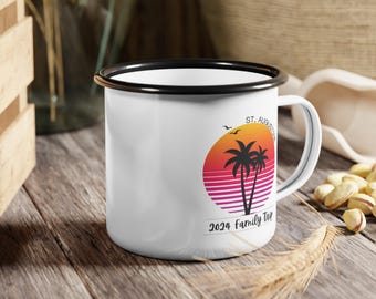 Enamel Camp Cup - Personalized Family Vacation, Custom Metal Mug, Camping Adventure Gift, Outdoor Travel Cup, Campfire Coffee Mug, Kids Mug