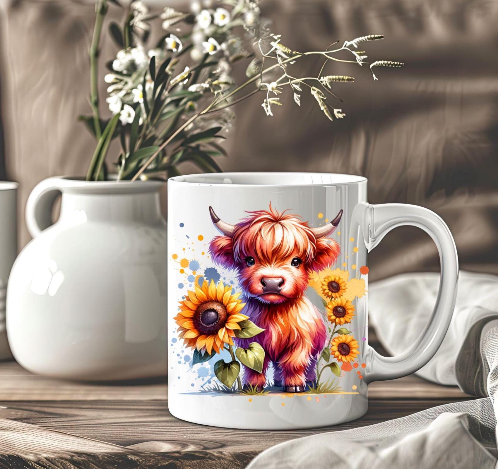 Customized Coffee Mug for Cow Lovers Personalized Mug,, Personalized Highland Cow Coffee Mug, Cute Highland Cow Mug, Custom Gift, B'day Gift