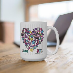 Retro Ceramic Mug, 80s Vibes Coffee Cup, Vintage Style Tea Mug, Nostalgic Drinkware, Colorful Kitchen Decor, Gift for 80s Enthusiasts