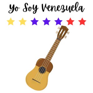 Diseño digital, NO físico listo para imprimir, Venezuela con Siete Estrellas Tricolor y el Cuatro Venezolano Venezuelan Gift