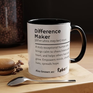 Caneca personalizada com definição de criador de diferença, presente para mentor, presente para conselheiro, presente para colega, presente para supervisor, presente de agradecimento, presente para terapeuta