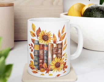 Personalized Book coffee cup, Gift for Bookworm Readers, Custom Bookshelf Floral mug, Bookish Merch for Librarian Teacher Mum Birthday Gift