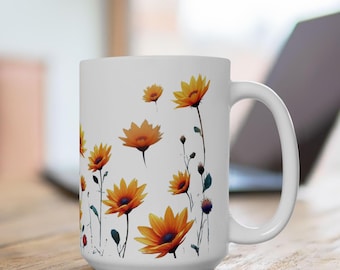 Sunflower Mug, Floral Coffee Cup, Yellow Flowers Tea Mug, Gardener Gift, Spring Kitchen Decor for Sunflowers Lovers, Christmas Gift for Mom