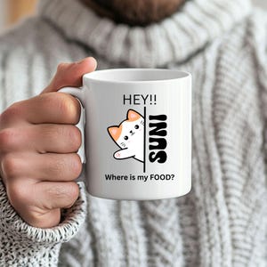 Taza personalizada divertida para amantes de los gatos, "¿Dónde está mi comida?", taza para dueños de gatos, gatos peludos paseando, taza personalizada para amantes de las mascotas, regalo para papá felino.