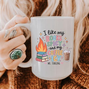 Custom Books and ICY Coffee mug, Personalized book coffee cup, Gift for Bookworm Readers, Bookish Merch for Librarian Teacher Mum