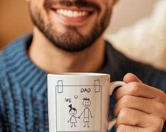 Custom Kids Artwork Ceramic Mug for Dad - Personalized Father's Day Gift, Dad Mug, Father's Birthday Present, Cute Child Drawing Coffee Cup,