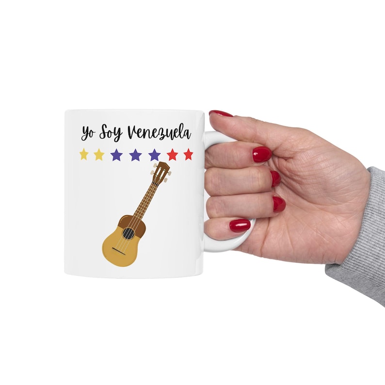 Taza Personalizada con Diseño de Venezuela de Siete Estrellas Tricolor y el Cuatro Venezolano Venezuelan Mug, Souvenir, B'day Gift, for Her image 10