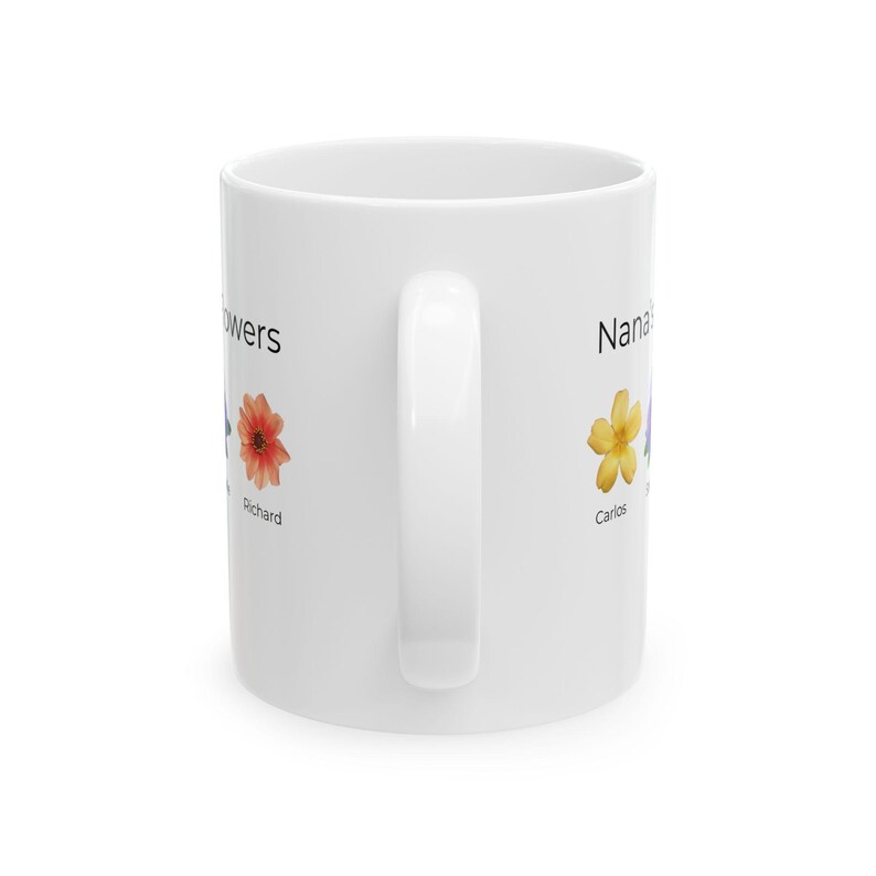 Personalized Nana's Flowers Ceramic Mug, Grandkids Names Custom Mug