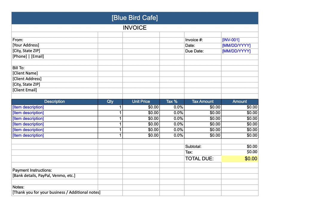 Editable Invoice Template for Small Business. - Etsy