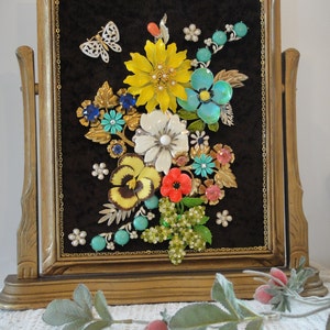 Framed Jewelry Collage Estate Jewelry Art Floral Picture - Etsy