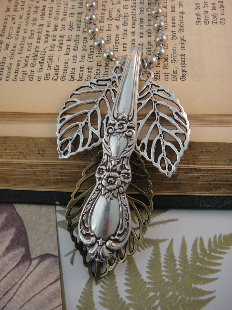 Large Spoon Necklace , Vintage Spoon Jewelry , Floral Spoon Statement