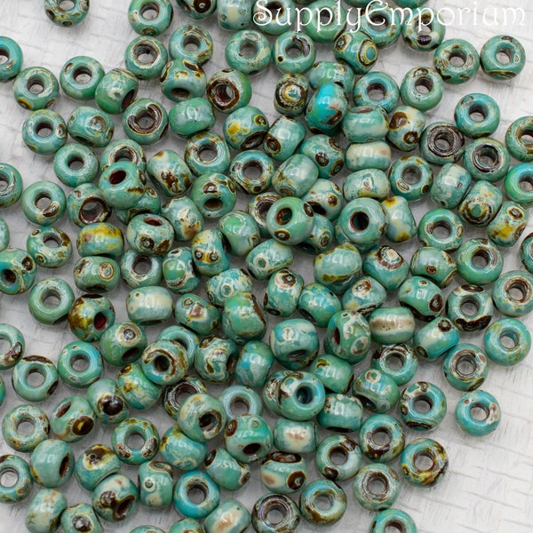 Miyuki Seed Bead - Glass Beads - 6/0 Miyuki Turquoise Picasso - Miyuki 6-4514 - Seafoam Green Matte 6/0 Seed Beads - 15 grams - (1161)