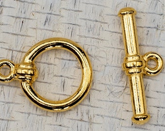 F 6537, 12mm TierraCast Bright Gold Toggle Clasp, Bright Gold Toggle Clasp, 1 Clasp, Gold Round TierraCast Toggle Clasp