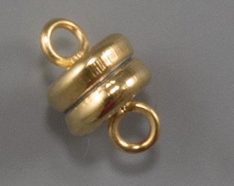 3338 F   -  6 Gold Magnetic Barrel Clasps - Shiny Gold Barrel Clasp -  6mm Gold Plate Magnetic Clasp - Strong Magnet Clasp