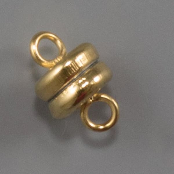 3338 F   -  6 Gold Magnetic Barrel Clasps - Shiny Gold Barrel Clasp -  6mm Gold Plate Magnetic Clasp - Strong Magnet Clasp