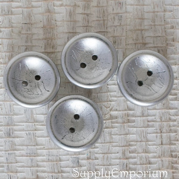 Czech Button 14mm Cup Button, Glass Button, 2 Hole Button, 5225B, Aluminum Silver Czech Glass Cup Button, 4 Pieces