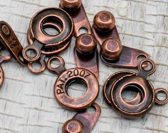 6mm Antique Copper Snap Clasp - Antique Copper Plated Ball and Socket Clasp - 6 clasps - (1266R-F)