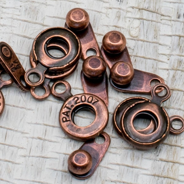 6mm Antique Copper Snap Clasp - Antique Copper Plated Ball and Socket Clasp - 6 clasps - (1266R-F)