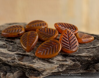 Vintage beads Art Deco Glass ceramic Orange Leaf Bead Supply Destash Antique Czech