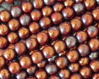 8mm Bronze Luster Iris Opaque Red Round Bead - Czech Glass Beads -  25 Beads, 1064